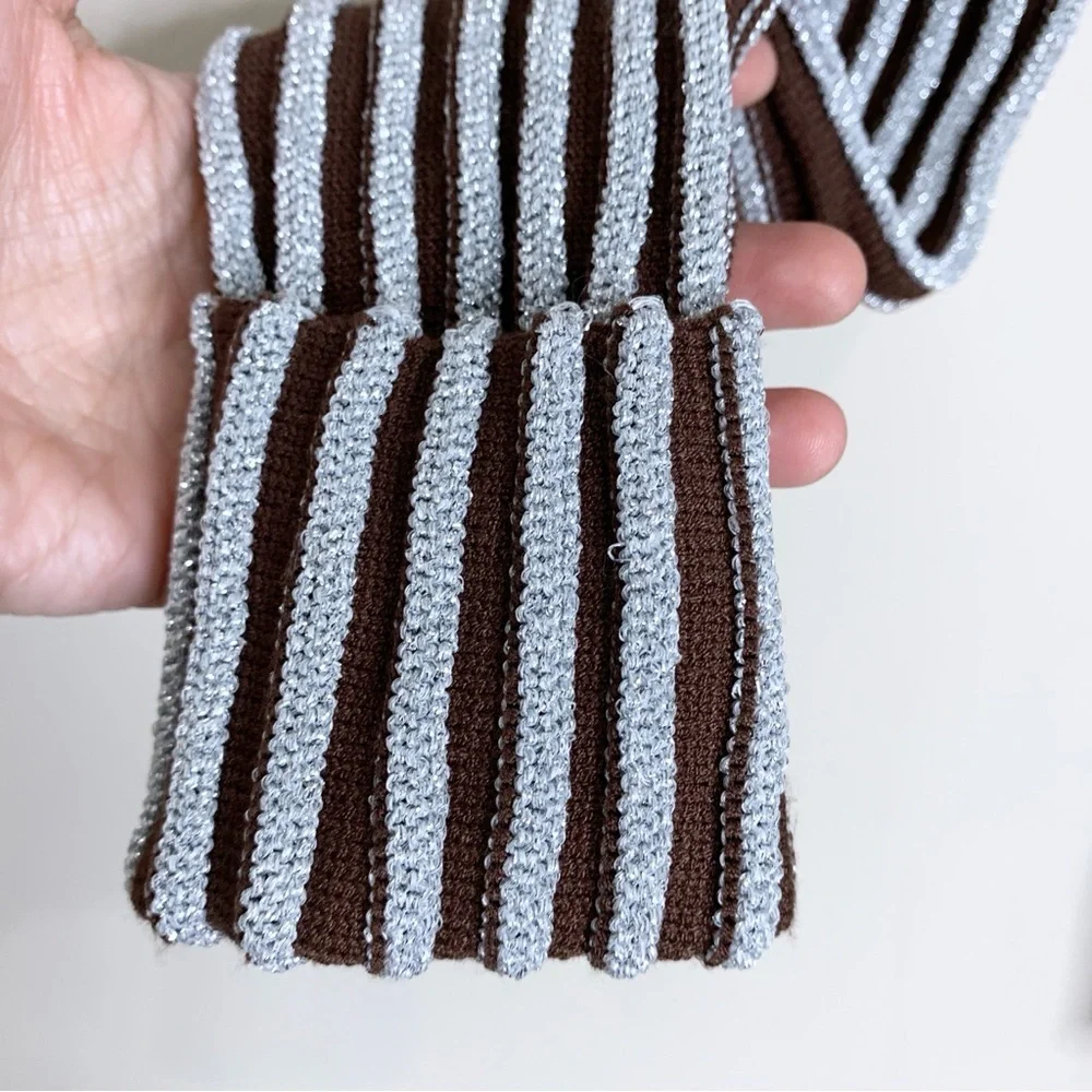 Hanifa Cici Knit Mini Dress (Sz S) Ribbed Long Sleeve Turtleneck Brown Silver - Picture 9 of 16